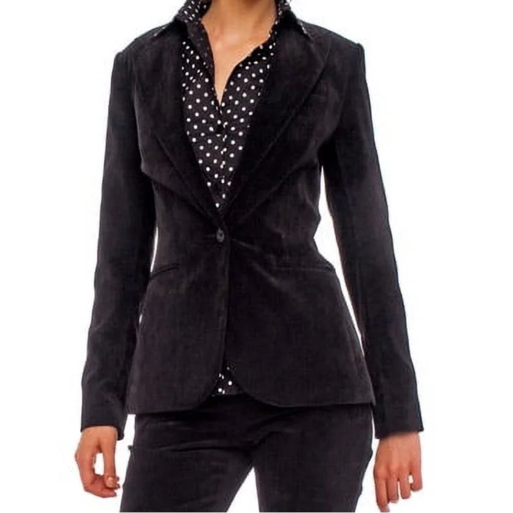 Norma Kamali Black Corduroy Blazer Jacket Size 4 Fitted‎ Lined Stretch Classic